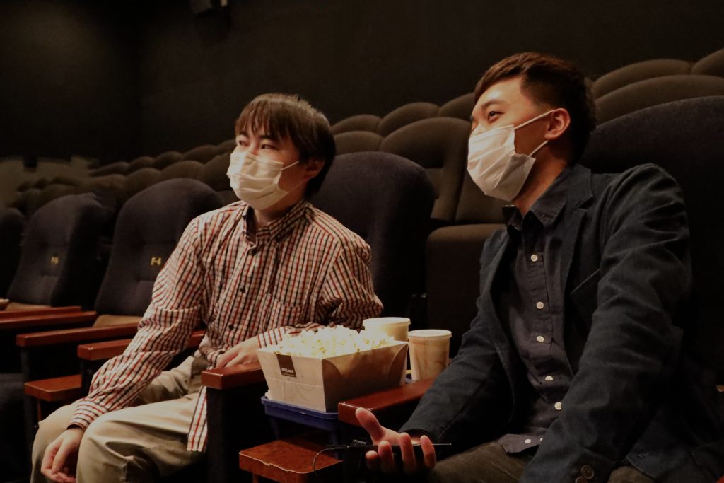 Mr. Sakamoto, and Mr. Miwa, preparing for the audio guide at the movie theater